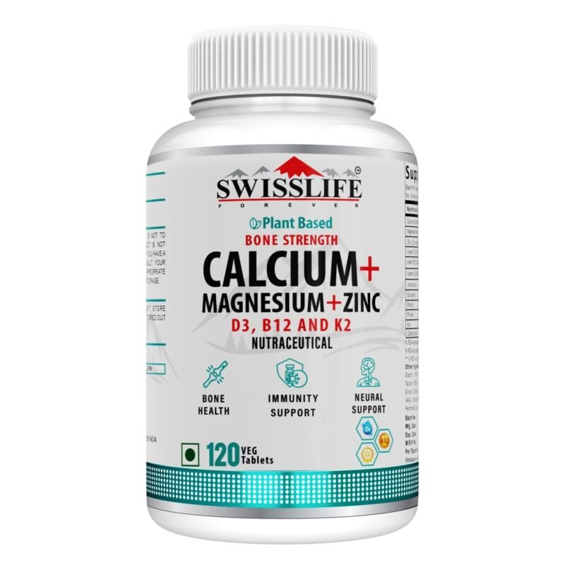 Swisslife Calcium Magnesium & Zinc - 120 Tablets with Vitamin D3. Specifically designed for women and men, this calcium supplement supports bone health and joint support.
