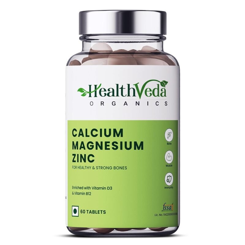 Health Veda Organics Calcium Tablets - 1000mg Veg Tablets - Magnesium, Zinc, Vitamin D3 & B12 - Ideal for Men & Women - Promote Healthy & Strong Bones - 60 Tablets