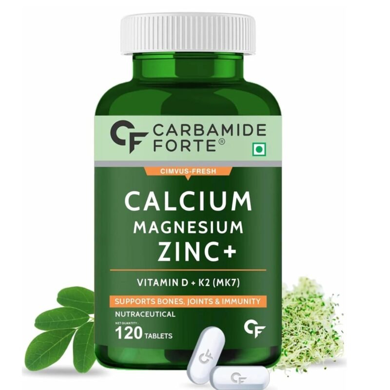 Carbamide Forte Calcium 1200mg + Magnesium, Zinc, Vitamin D, K2 & B12 – 120 Veg Tablets for Women & Men