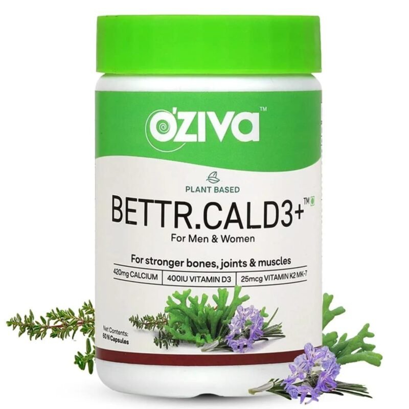 OZiva Better Plant Based Calcium,Vitamin D3 & K2 for Stronger Bones, Joints & Muscles, Better Calcium Absorption, Certified Vegan, 60 Veg capsules