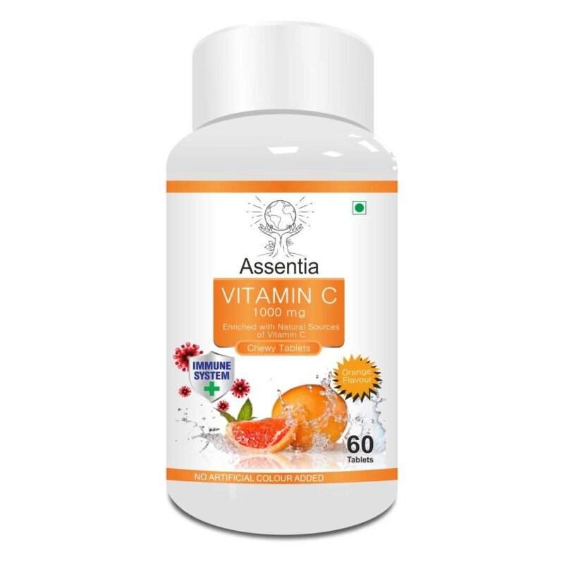 Assentia Vitamin C Chewable Tablets Rose Hips Bioflavonoids Extract 1000mg Collagen Immunity Booster Support Adults Antioxidant Supplement