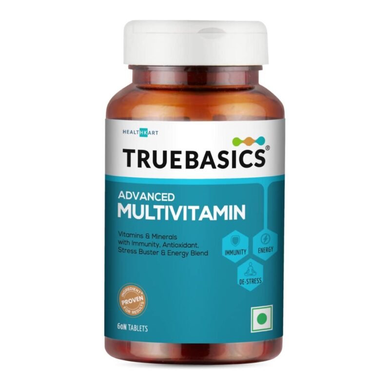 TrueBasics Advanced Multivitamin, 60 Tablets, Multivitamin for Men & Women, Energy Blend, Immunity Blend, Stress Buster Blend, Clinically Researched Ingredients, Herbal Extracts