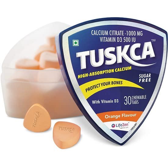 Tuskca Calcium with Vitamin D3 – Orange-Flavored Chewable Tablets - Bone Health and Joint Support - Pack of 2