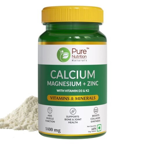 Pure Nutrition Naturals Calcium Magnesium & Zinc Tablets - Enriched with Vitamin D3 & K2 (600 IU) - Tailored for Bone and Muscle Health - Women and Men