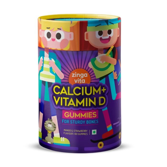 Zingavita Calcium Vitamin D Gummies for Children - Ideal for Milk-Averse Kids - Supports Bone, Teeth, and Immune Health - Mango and Strawberry Flavors - 60 Veg Gummies