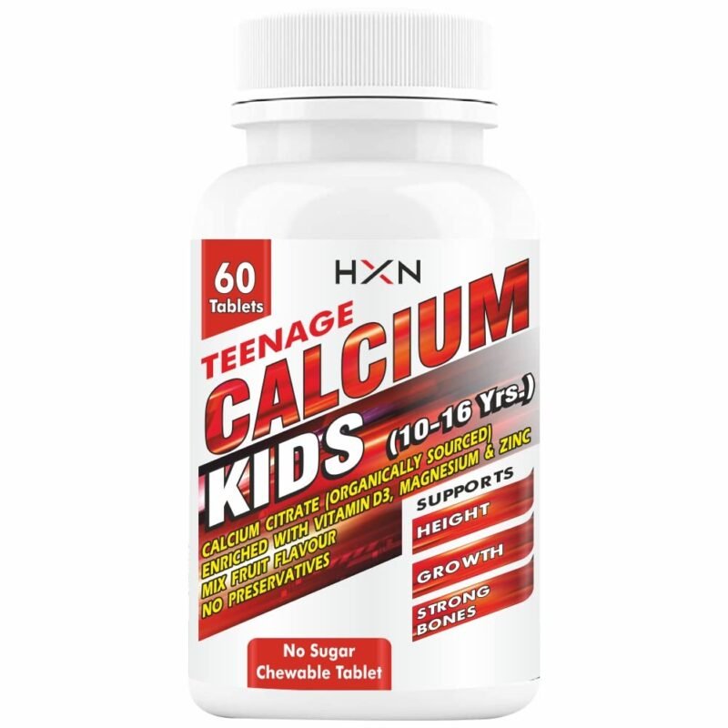 "HXN Calcium For Kids - Supports Strong Bones, Teeth, and Growth - Multivitamin with Vitamin D3, Magnesium, Zinc, and B12 - 60 Sugar-Free Chewable Tablets