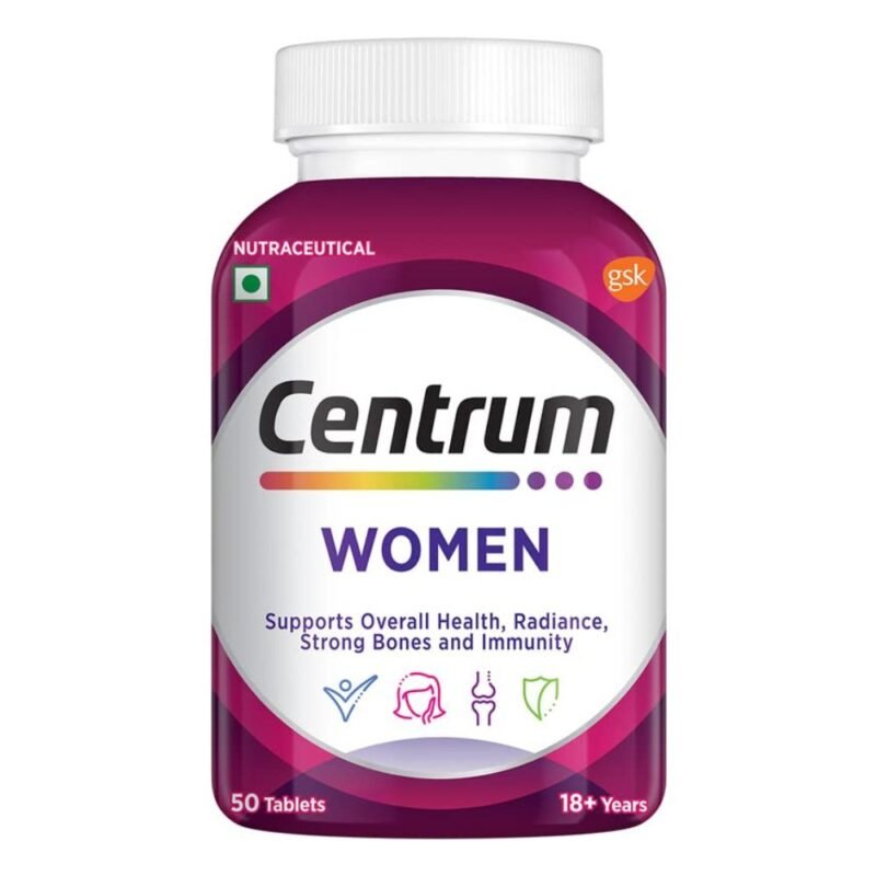 Centrum Women, World's No.1 Multivitamin with Biotin, Vitamin C & 21 vital Nutrients for Overall Health, Radiance, Strong Bones & Immunity (Veg) Pack of 50 tablets