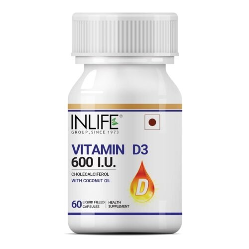 INLIFE Vitamin D3 600 IU Cholecalciferol Supplement Coconut Oil Men Women Immunity Bone Health, Muscles