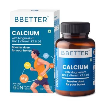 BBETTER Calcium Magnesium Zinc Tablets with Vitamin D3 & K2 - Supports Bones and Joints - High-Absorption Calcium Citrate - 60 Vegetarian Tablets