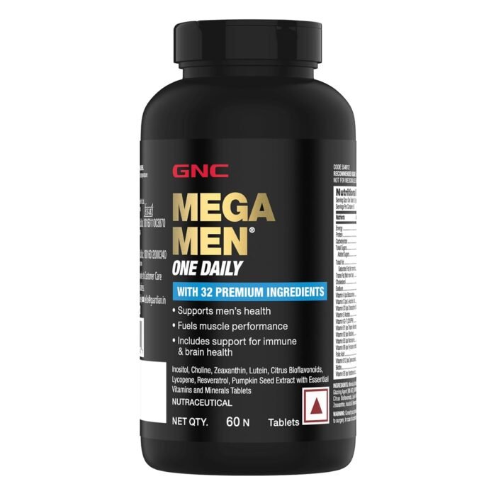 GNC Mega Men One Daily Multivitamin 60 Tablets Promotes Men's Well-Being Supports Muscle Function Boosts Immunity Improves Memory & Focus Formulated In USA 32 Premium Ingredients