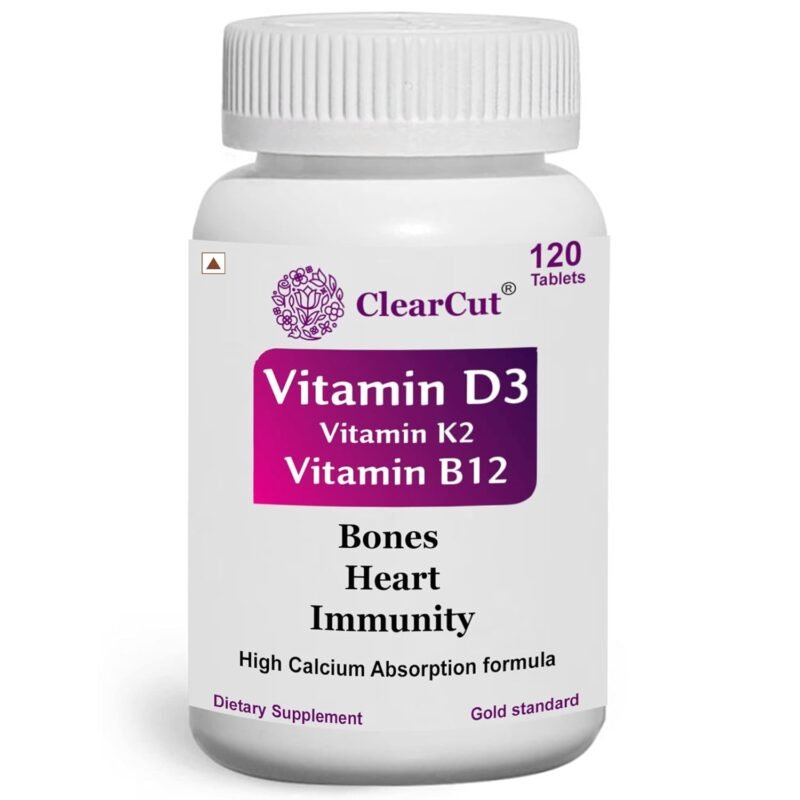 ClearCut Vitamin D3, K2, B12, and Calcium Tablets - Joint and Bone Health Supplement - Boosting Immunity in Men and Women - 120 Tablets