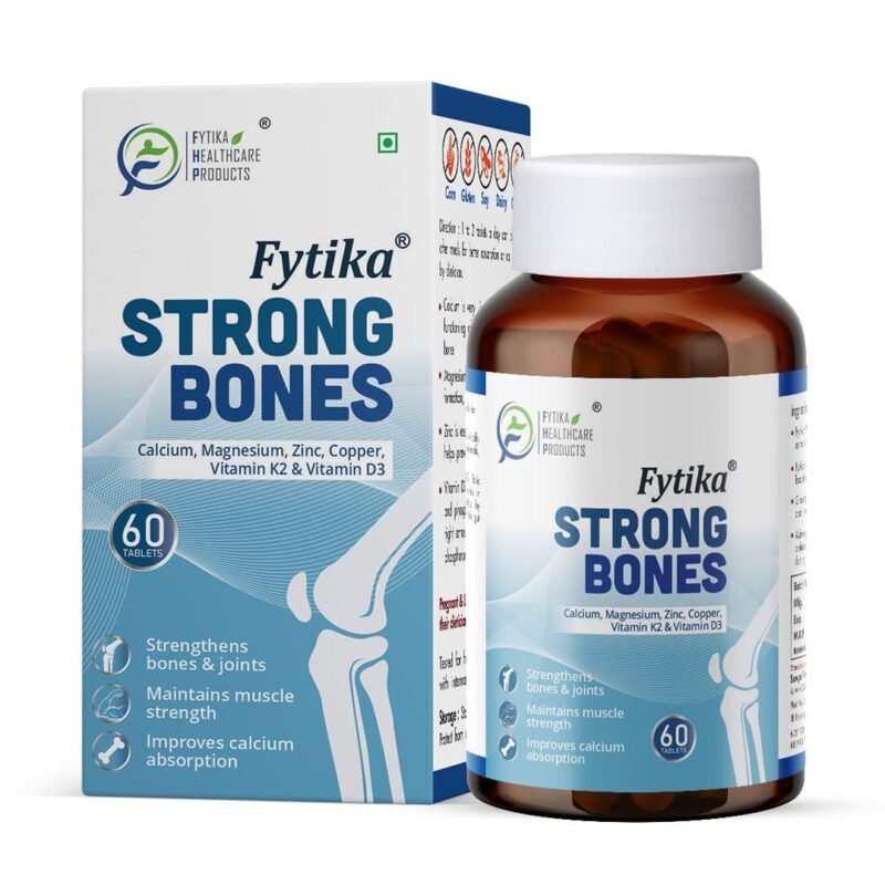 FYTIKA Strong Bones - Calcium 1000mg + Vitamin D3 400IU Supplement with Magnesium, Zinc, Copper, and Vitamin K2 - 60 Tablets