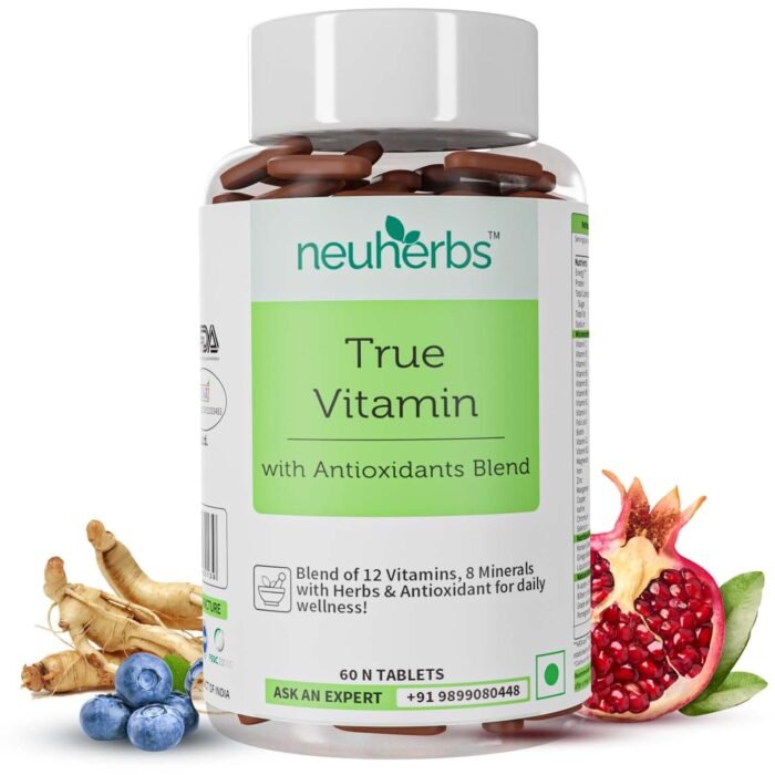 Neuherbs, Multivitamin, True Vitamin, Men, Women, Antioxidant, Herbs Blend, Vitamin C, D3, Zinc, Ginseng Extract, Energy, Stamina, Immunity, 60 Multivitamin Tablets