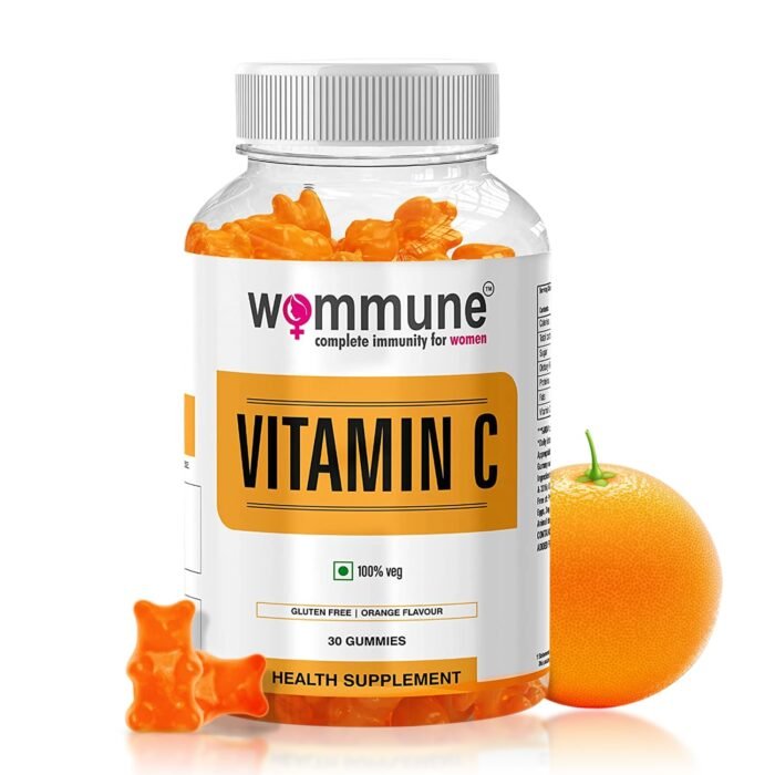 WOMMUNE Vitamin C Gummies Glowing Skin Reduce Wrinkles Fine Lines Natural Immunity Booster Antioxidant, Heart Hair Skin