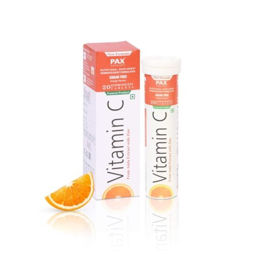 Paxnaturals Vitamin C Effervescent Tablets Amla Zinc Immunity Skin Care Hair Growth Antioxidant Sugarfree Orange Flavour 20 Tabs Pack of 1