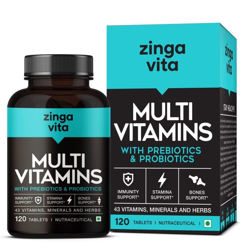 Zingavita, Vegetarian, Multivitamin Tablets, Probiotics, Prebiotics, 120 Count, 43 Vitamins, Minerals, Supplement, Vitamin B12, C, D, E, Zinc, Biotin, Men, Women
