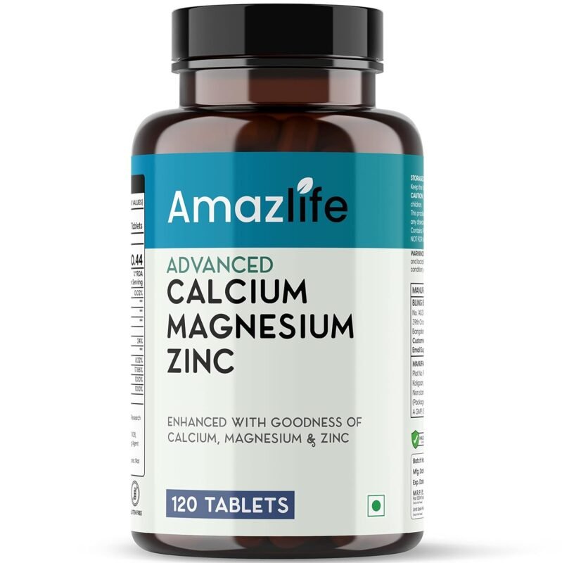 Amazlife Calcium Magnesium Zinc Supplements - Fortified with Vitamin D and Vitamin B12 - 120 Tablets for Both Men and Women - Strong Bones, Teeth, Immunity, Nerve & Muscle Support