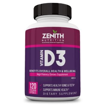 Zenith Nutrition Vitamin-D3 120 Veg Capsules Support Heart Bones Teeth