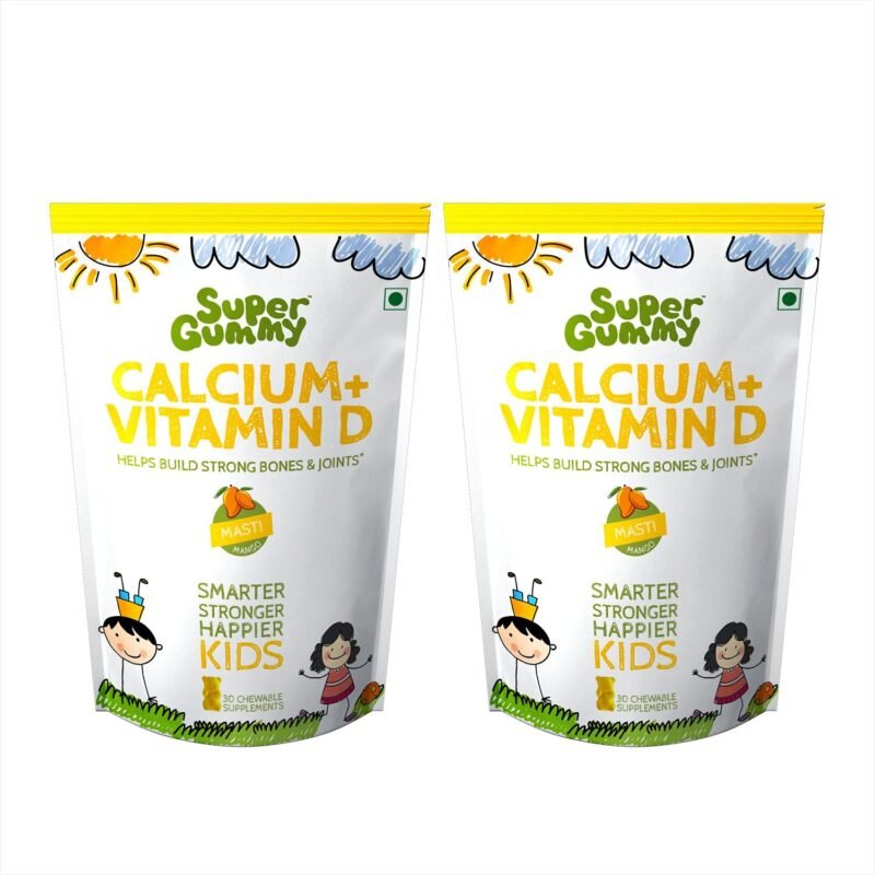 Super Gummy Calcium & Vitamin D Gummies for Kids - Build Strong Bones and Joints - 30 Chewable Gummy Bears - Pack of 2