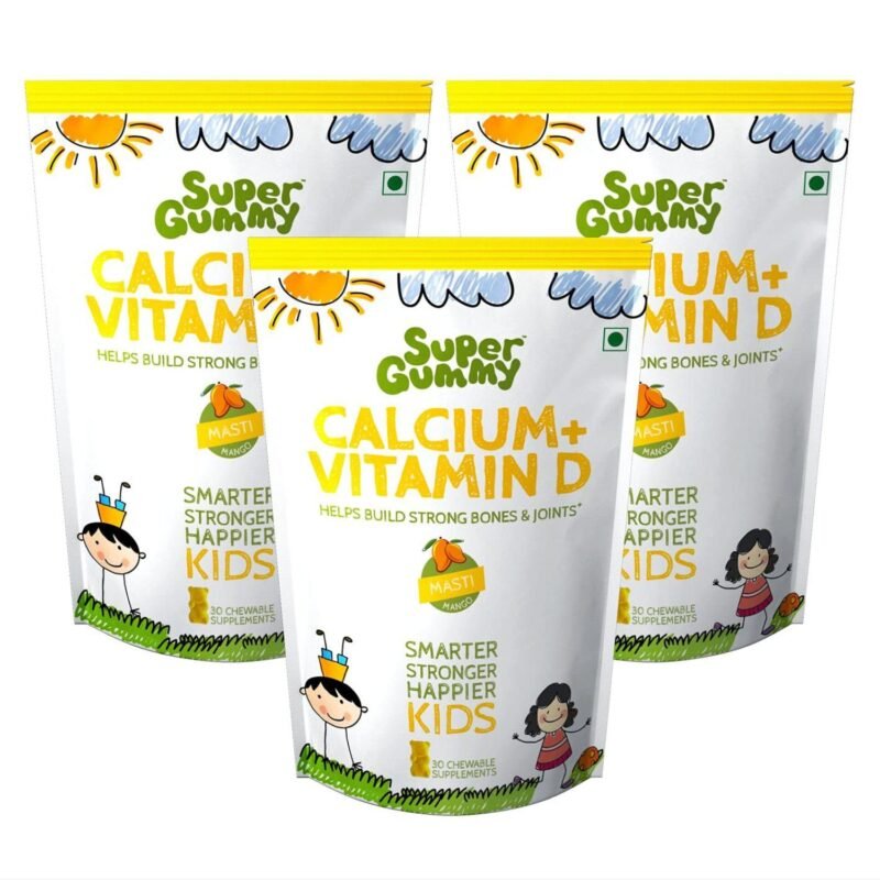 Super Gummy Calcium & Vitamin D Gummies for Kids - Build Strong Bones and Joints - 30 Chewable Gummy Bears - Pack of 3