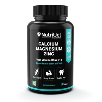 NutritJet Calcium Magnesium Zinc Tablets with Vitamin D3, B12, and K2 - Suitable for Women and Men - 60 Vegetarian Tablets