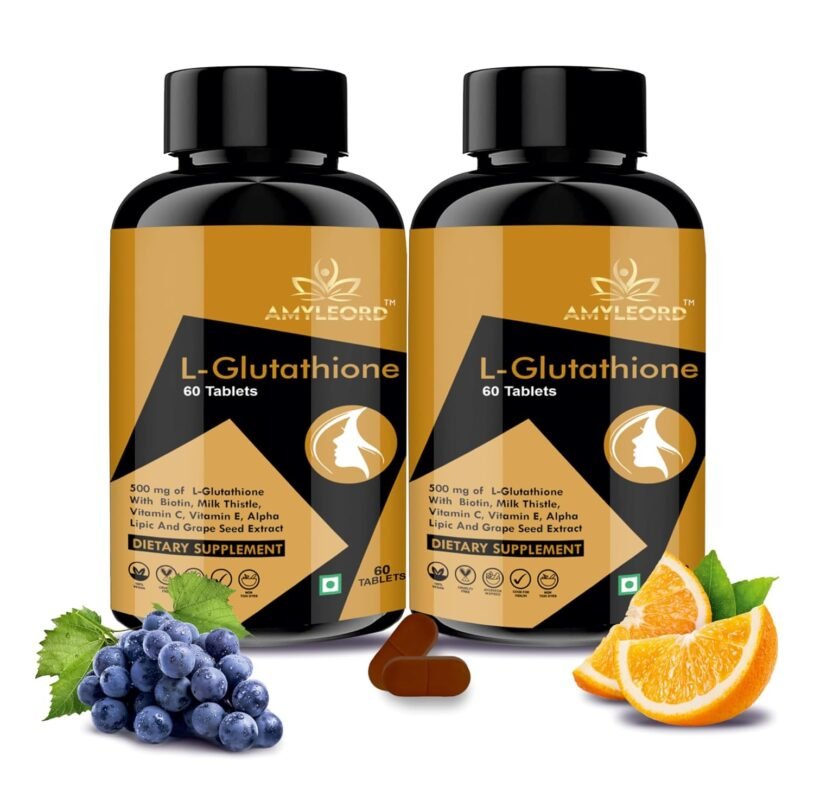 Amyleord L-Glutathione Tablets 1000mg Vitamin C Vitamin E Biotin Milk Thistle Grape Seed Extract Skin Glow Hydration