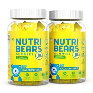 NutriBears Children’s Calcium and Vitamin D Gummies - 60 Chewable Gummies, Strawberry and Mango Flavors, Gelatin-Free Vegetarian Supplement for Kids and Teens, Promoting Strong Teeth and Bones - Pack of 2