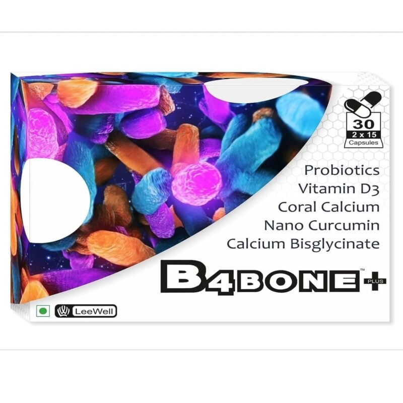 B4Bone +Plus Calcium with Vitamin D3, Probiotics, & Curcumin Supplement - 30 Vegetarian Capsules