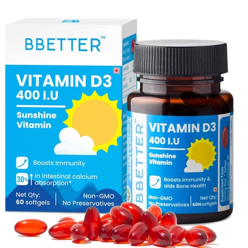 BBETTER Vitamin D3 Supplement for Immunity, Healthy Bones & Strong Muscles - 60 softgels of Vitamin D