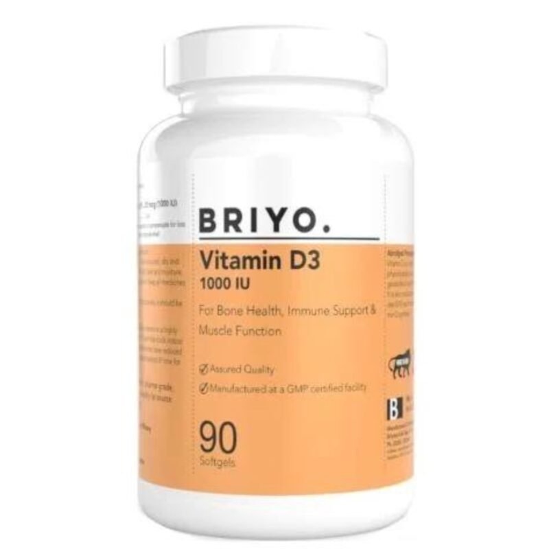 Briyo Vitamin D3 1000 IU Supports Bone Health, Muscle Function, and Immune Support. Strengthens the Immune System and Promotes Better Energy for Overall Health. Suitable for Men and Women.