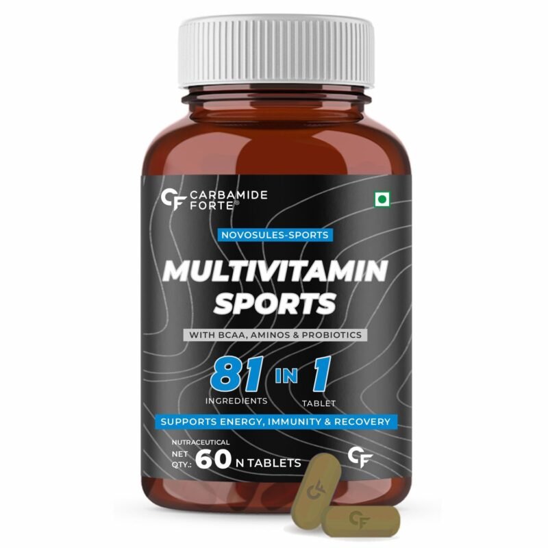 Carbamide Forte Multivitamin for Sports Tablets for Men & Women with BCAA, Amino Acids, Probiotics & Antioxidants - 80 Ingredients - 60 Tablets