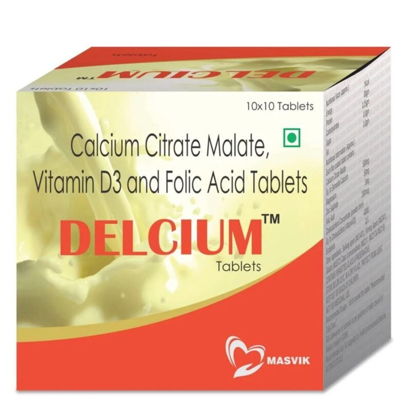 Delcium, Masvik Calcium Citrate Malate Tablets 10 Strips of 10 Tablets Each. Elemental Calcium at 500mg, Vitamin D3 at 400IU
