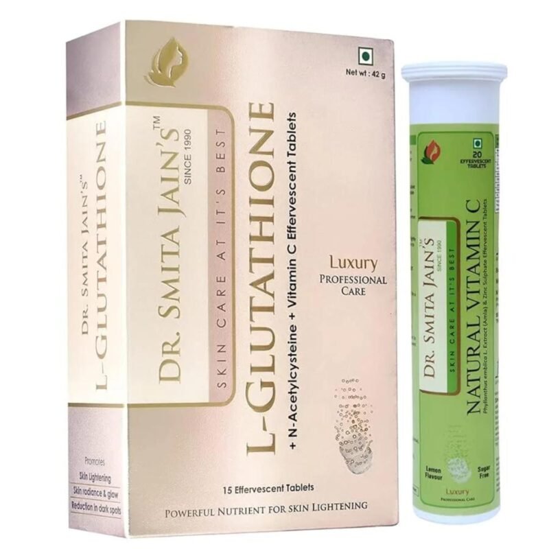 Dr. Smita Jain's L-Glutathione 1000mg and Vitamin C Effervescent Tablet Combo 35 Tablets for Wellness and Skin Health
