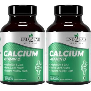 End2End Nutrition Calcium Tablets Complete Bone Health with Magnesium, Zinc, Vitamin D. 60 Tablets per Pack (2 Packs) for Men & Women