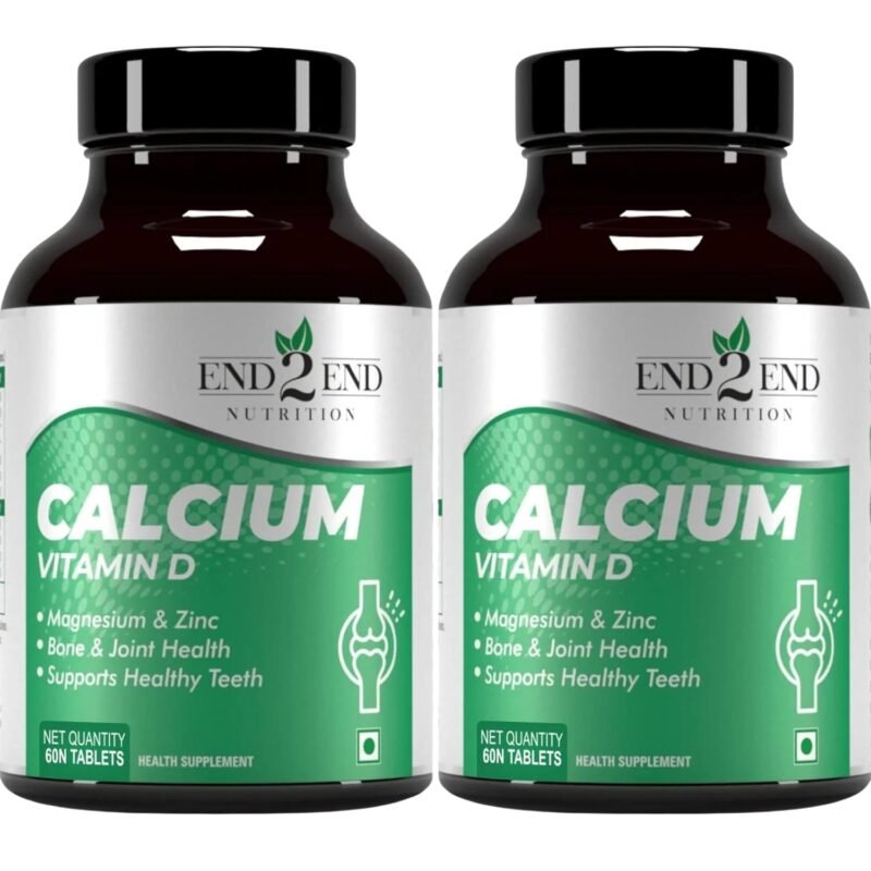 End2End Nutrition Calcium Tablets Complete Bone Health with Magnesium, Zinc, Vitamin D. 60 Tablets per Pack (2 Packs) for Men & Women