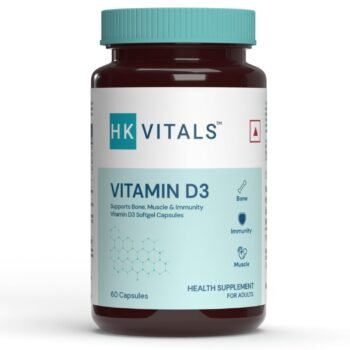 HealthKart HK Vitals Vitamin D3 (600 IU), with Sunflower Oil, Promotes Calcium Absorption, Bone Health, Muscle Strength & Immunity, 60 Vitamin D Capsules