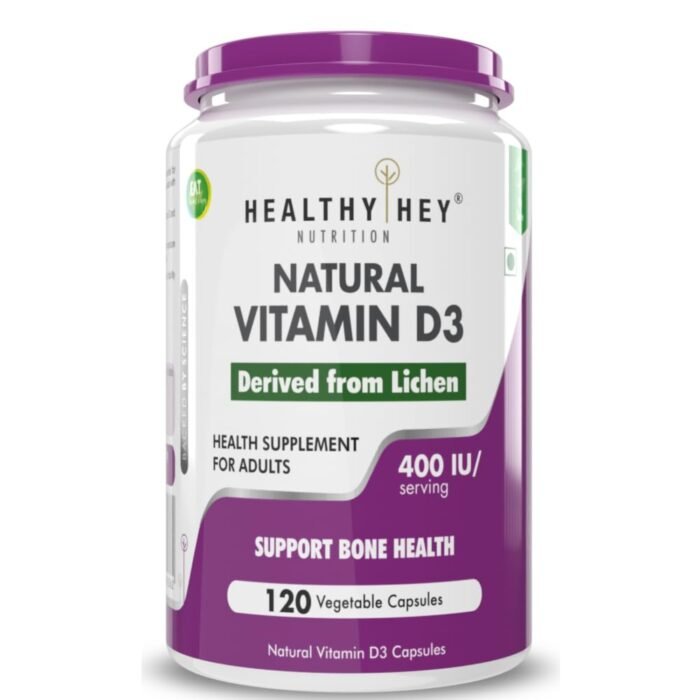 HealthyHey Vegan Vitamin D3 - Natural Plant Based - Non GMO - Gluten Free - 400 IU 120 Veg Capsules