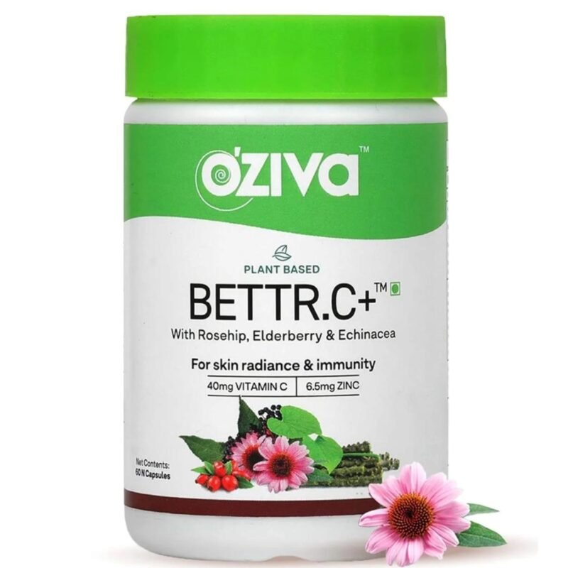 OZIVA Bettr.C+ – Advanced Immunity Support with Plant-Based Vitamin C, Zinc, Rosehip, and Bioflavonoids Enhances Absorption, Vegan Certified, 60 Capsules