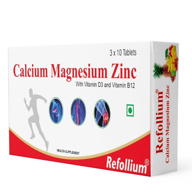 Refollium Calcium Magnesium & Zinc Tablets With Vitamin D3, Vitamin B 12,Calcium Supplement For Women And Men, For Bone Health & Joint Support