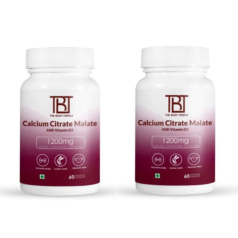The Body Temple Calcium citrate malate + Vitamin D3 Supplements for Immunity, Stronger Bones & Muscles - 120 Capsules