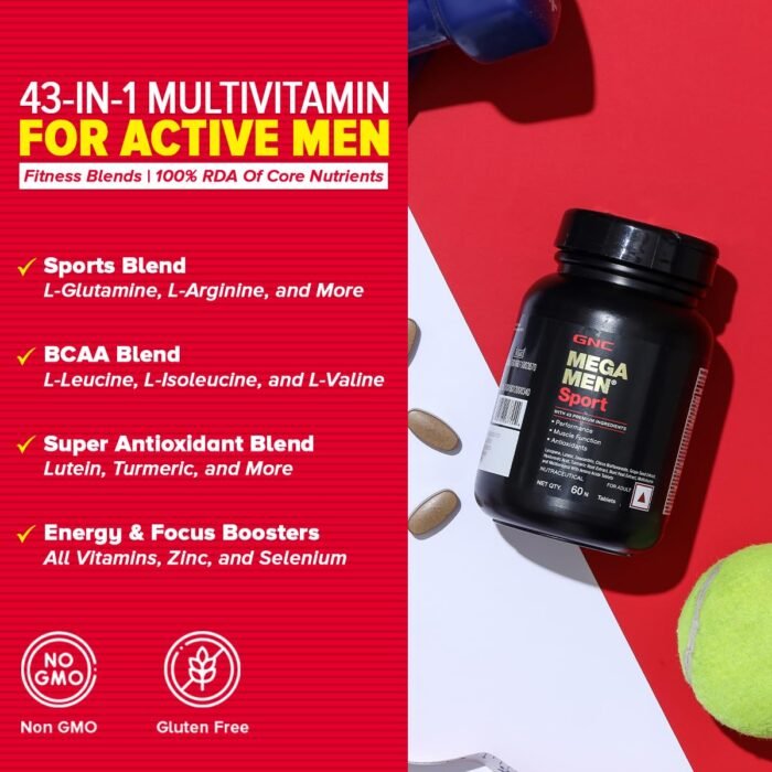 GNC Mega Men Sport Multivitamin for Men 60 Tablets 43 Premium Ingredients Boosts Muscle Performance Antioxidant Rich Supports Prostate Health Protects Heart & Vision Formulated In USA