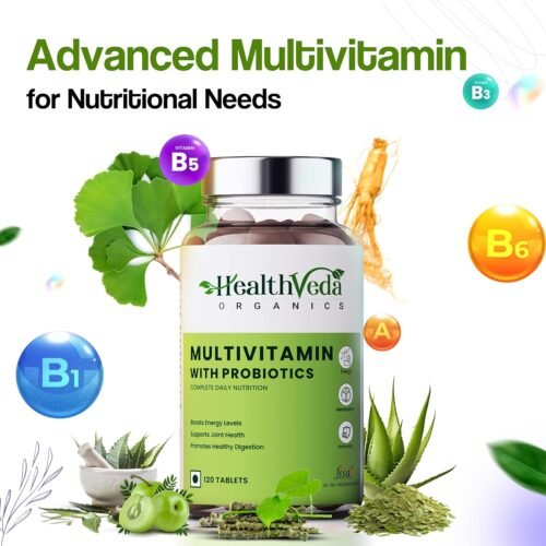 Health Veda Organics Multivitamin With Probiotics - 45 Ingredients Supplement For Men And Women Vitamin C, D, E, B3, B5, B12, Zinc, Magnesium, Giloy & Biotin Essential Vitamins & Minerals Blend Good For Bone & Joint