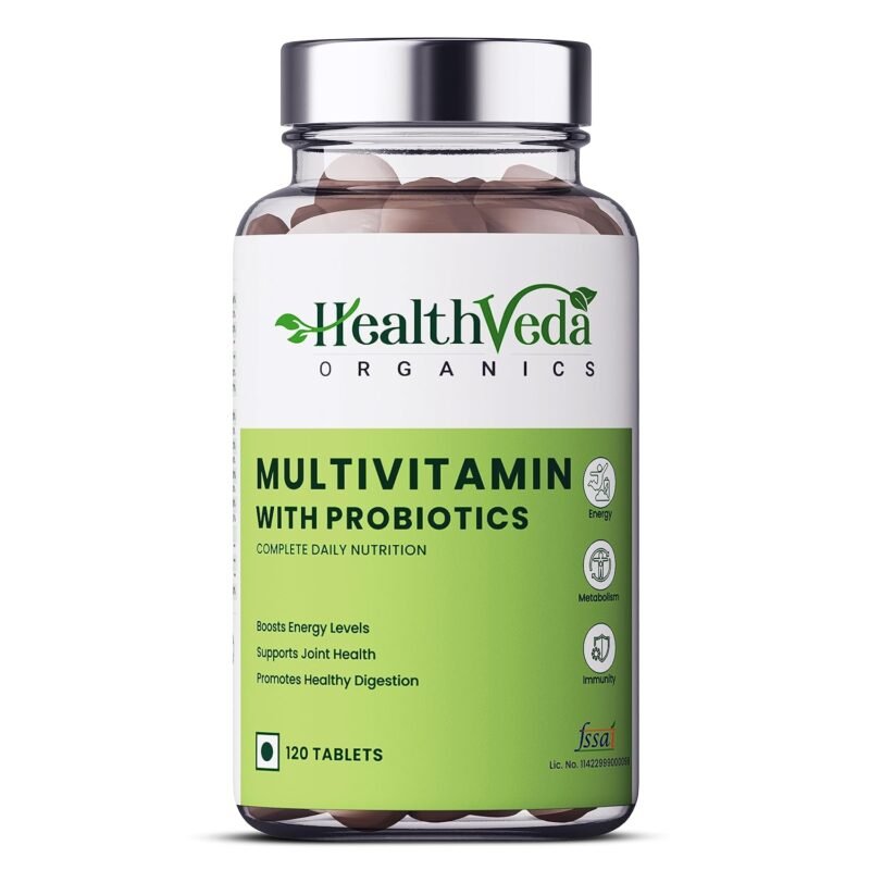 Health Veda Organics Multivitamin With Probiotics - 45 Ingredients Supplement For Men And Women Vitamin C, D, E, B3, B5, B12, Zinc, Magnesium, Giloy & Biotin Essential Vitamins & Minerals Blend Good For Bone & Joint