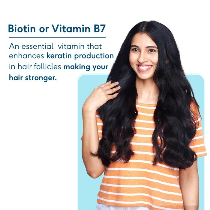 HealthKart HK Vitals Biotin, Supplement for Hair Growth, Strong Hair and Glowing Skin, Fights Nail Brittleness, 90 Biotin Tablets