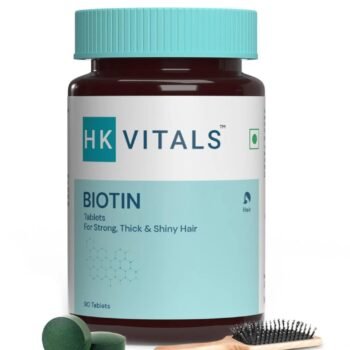 HealthKart HK Vitals Biotin Supplement for Hair Growth, Strong Hair, and Glowing Skin. Fights Nail Brittleness. 90 Biotin Tablets.