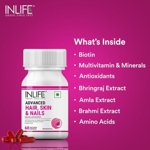 INLIFE Biotin Advanced Hair Skin & Nails Supplement with Multivitamin Minerals Amino Acids for Hair Care - 60 Capsules