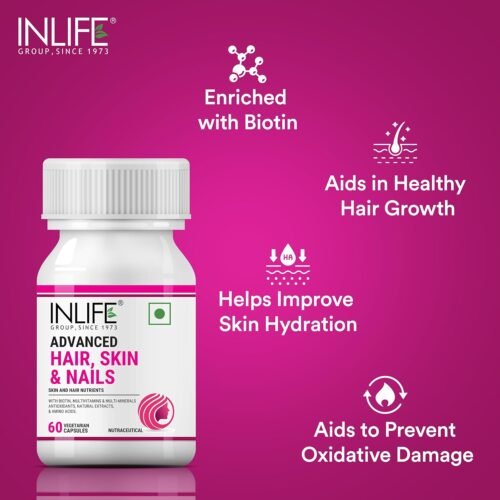 INLIFE Biotin Advanced Hair Skin & Nails Supplement with Multivitamin Minerals Amino Acids for Hair Care - 60 Capsules