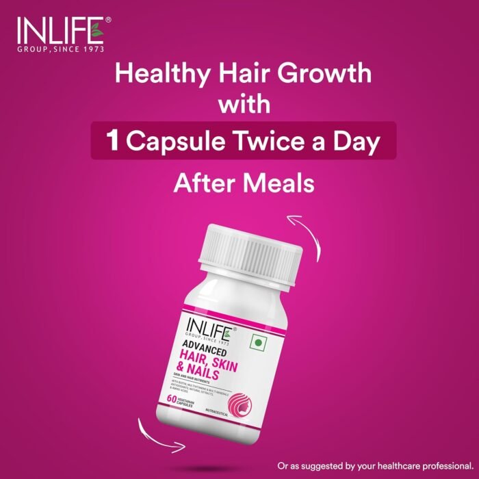 INLIFE Biotin Advanced Hair Skin & Nails Supplement with Multivitamin Minerals Amino Acids for Hair Care - 60 Capsules