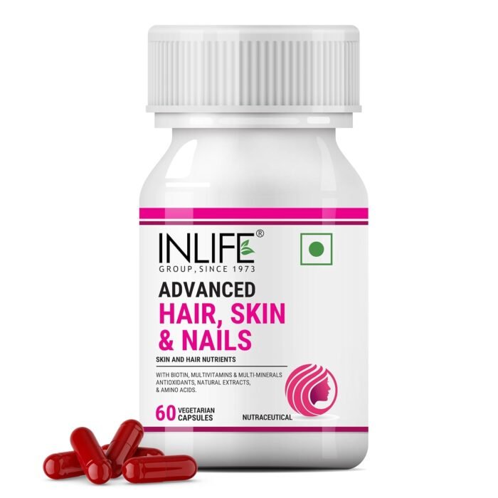 INLIFE Biotin Advanced Hair Skin & Nails Supplement with Multivitamin Minerals Amino Acids for Hair Care - 60 Capsules