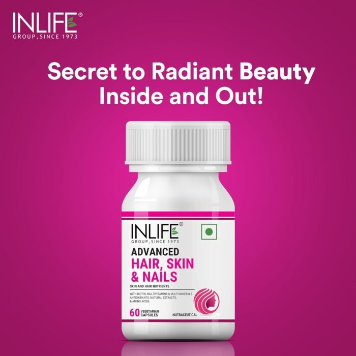 INLIFE Biotin Advanced Hair Skin & Nails Supplement with Multivitamin Minerals Amino Acids for Hair Care - 60 Capsules